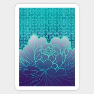 aqua peony with traditional japanese pattern Sticker